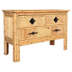 Vintage Coastal Boho Refinished Split Pencil Rattan Sideboard