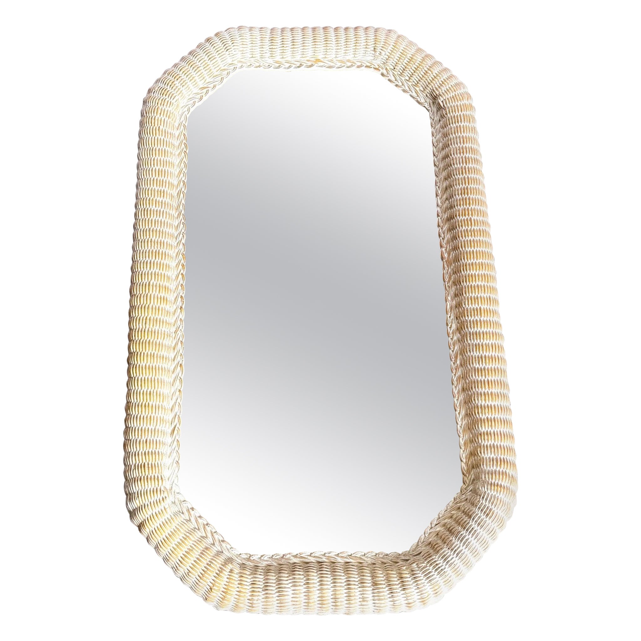 Miroir mural en osier Vintage Coastal Boho en vente