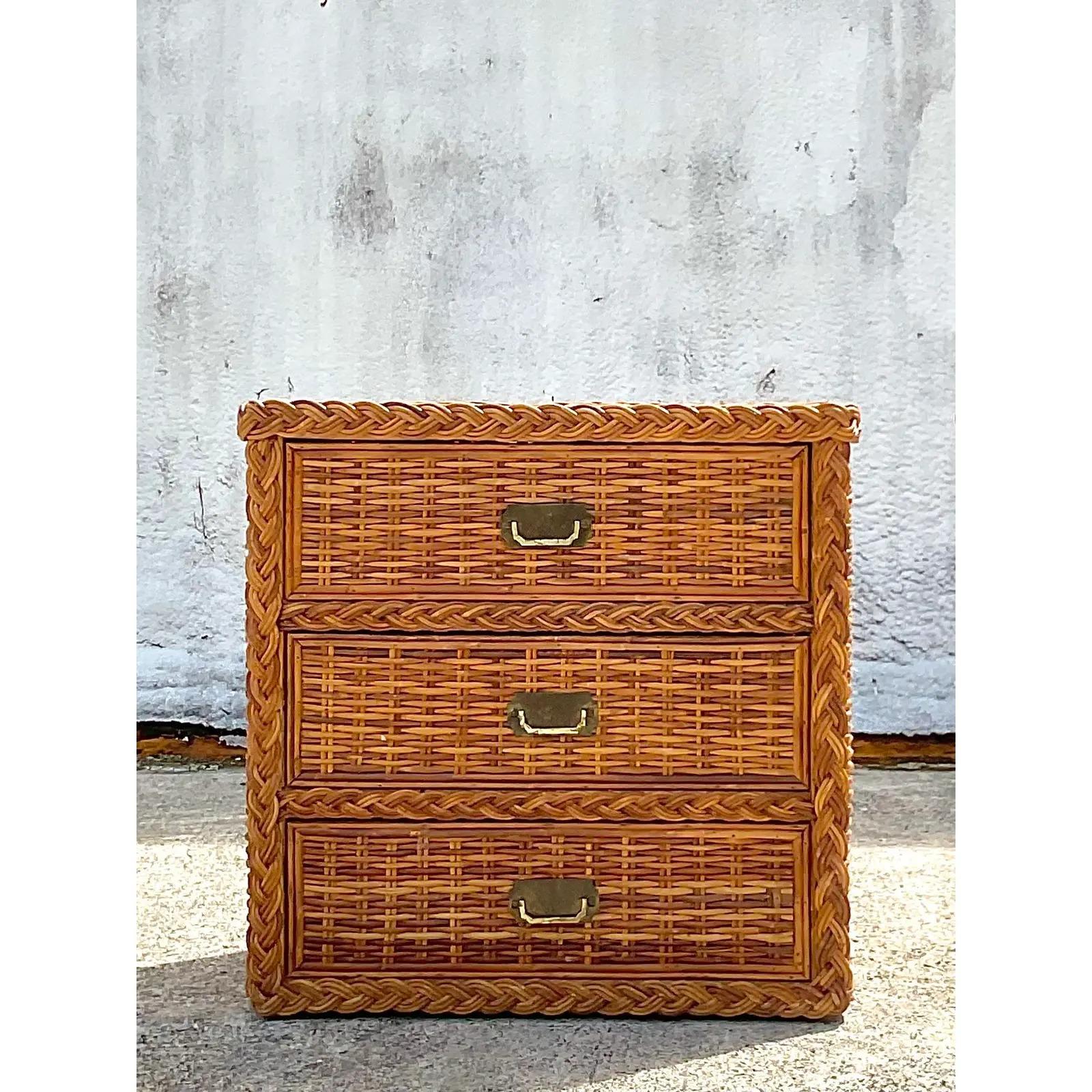 Philippine Vintage Coastal Braided Rattan Chest of Drawers For Sale