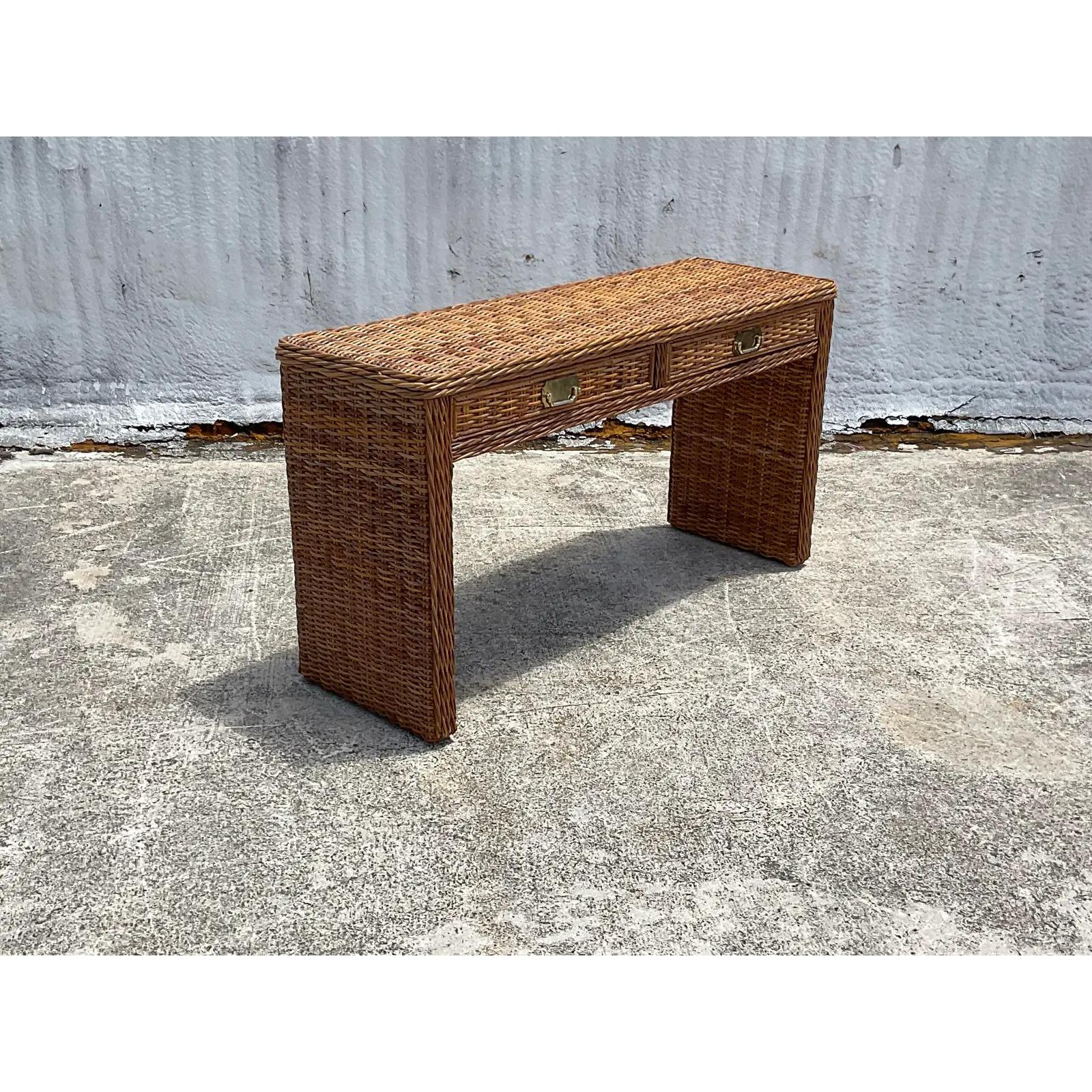 vintage wicker console table