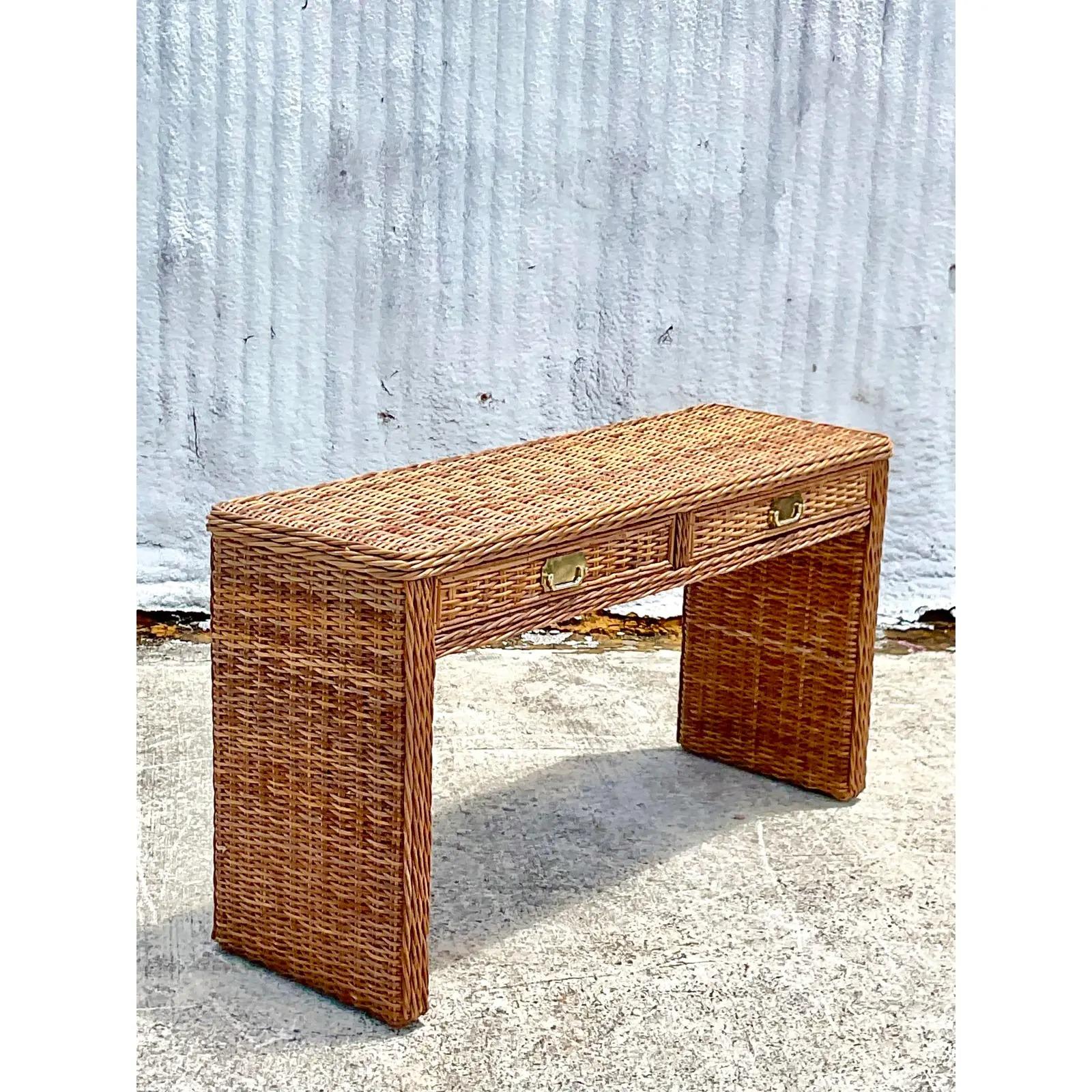 vintage wicker console table