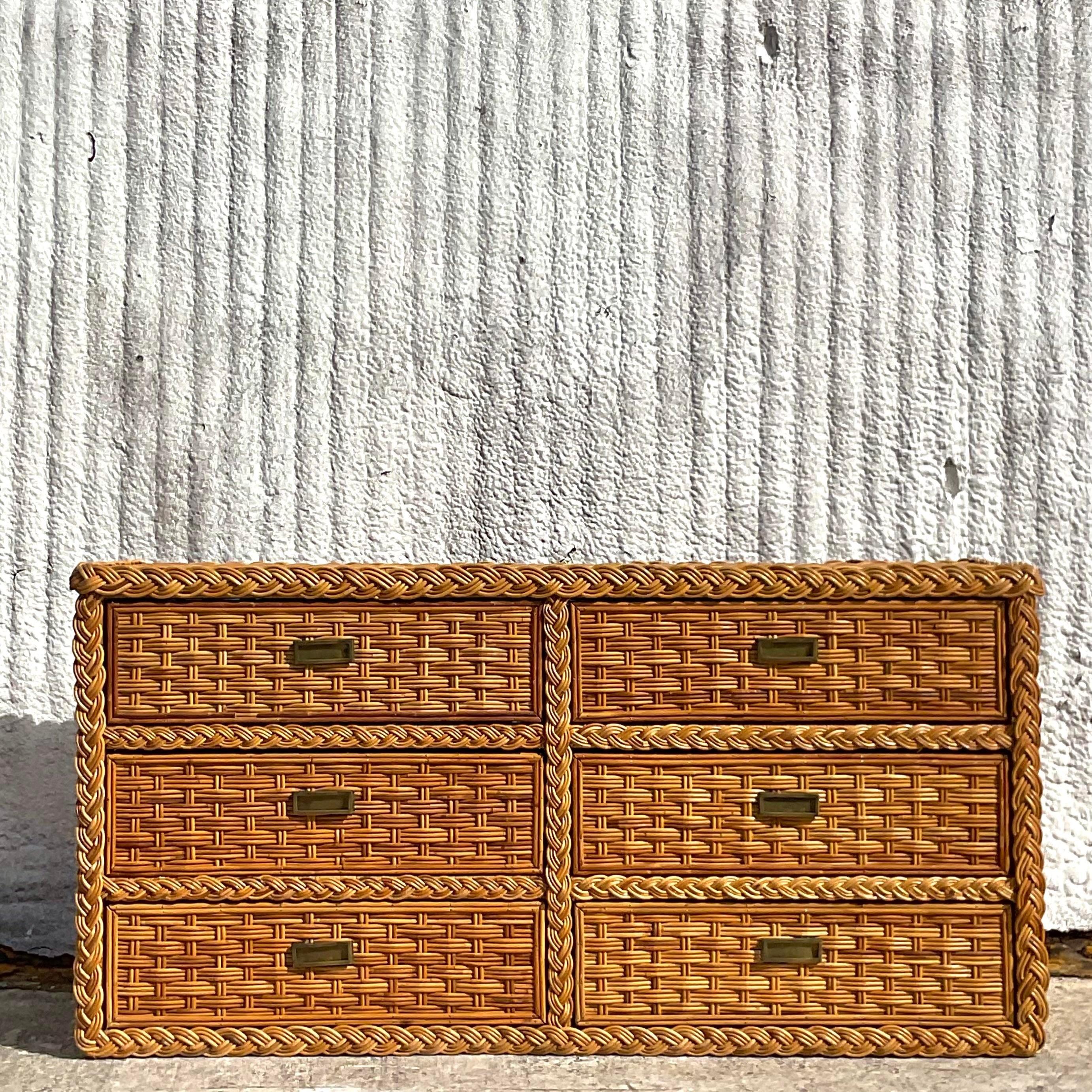 Vintage Coastal Braided Rattan Dresser For Sale at 1stDibs