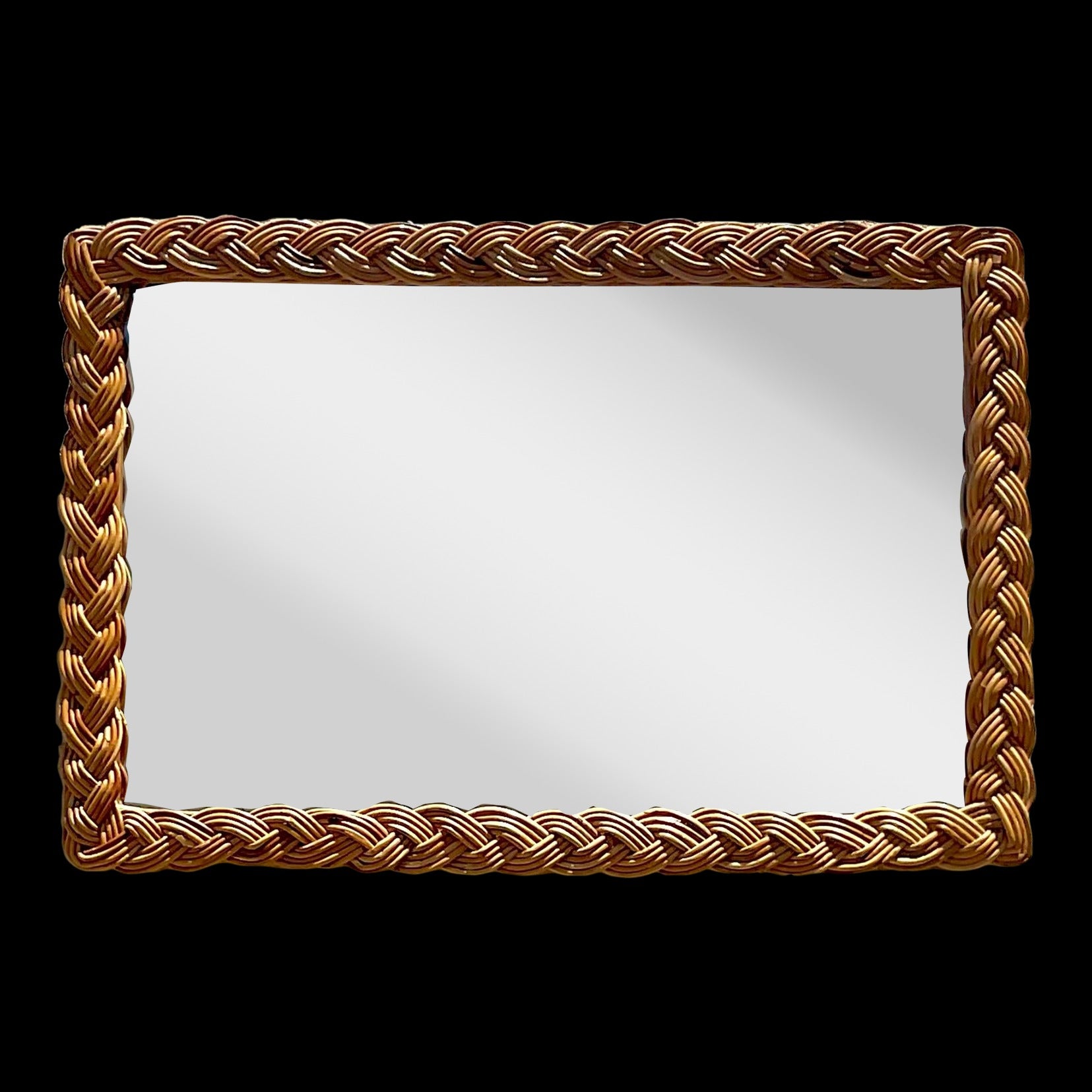 Vintage Coastal Braided Rattan Horizontal Mirror For Sale at 1stDibs