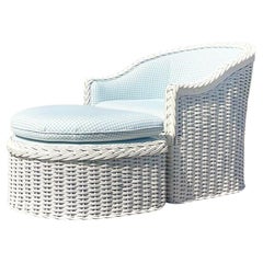 Retro Coastal Braided Rattan Lounge Chair and Ottoman