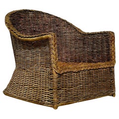 Vintage Coastal Braided Rattan Lounge Chair
