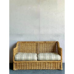 Vintage Coastal Braided Rattan Loveseat