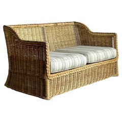 Vintage Coastal Braided Rattan Loveseat