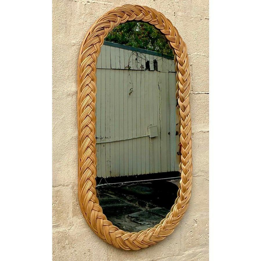 Filippino Specchio ovale in rattan intrecciato Vintage By in vendita