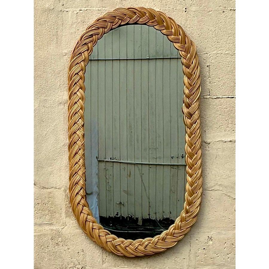 XX secolo Specchio ovale in rattan intrecciato Vintage By in vendita