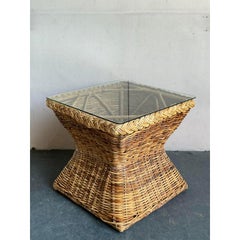 Vintage Coastal Braided Rattan Side Table