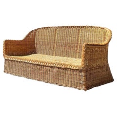 Vintage Coastal Braided Rattan Sofa After Bielecky Brothers