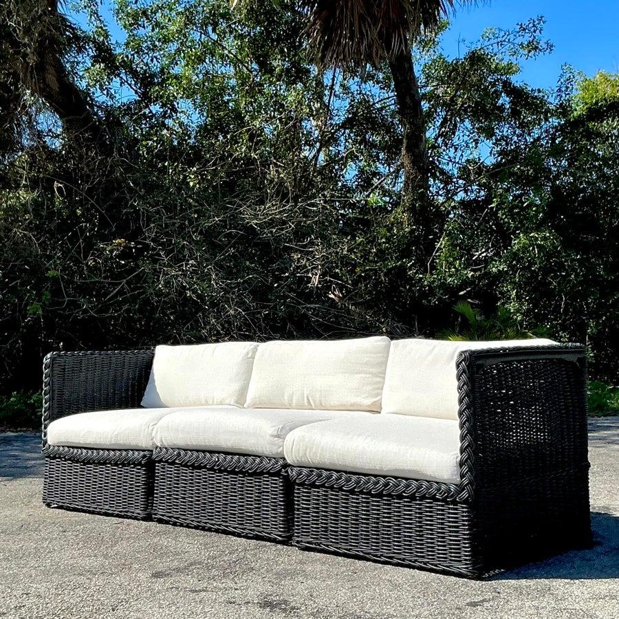 Vintage Coastal Braided Rattan Sofa For Sale 4