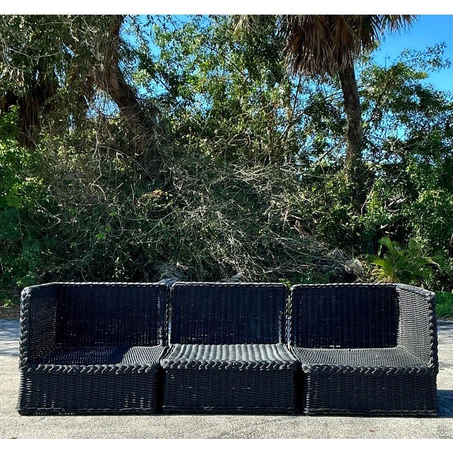Vintage Coastal Braided Rattan Sofa In Good Condition For Sale In west palm beach, FL