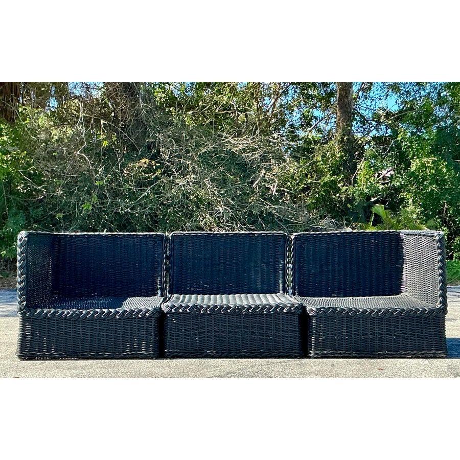 Vintage Coastal Braided Rattan Sofa For Sale 1