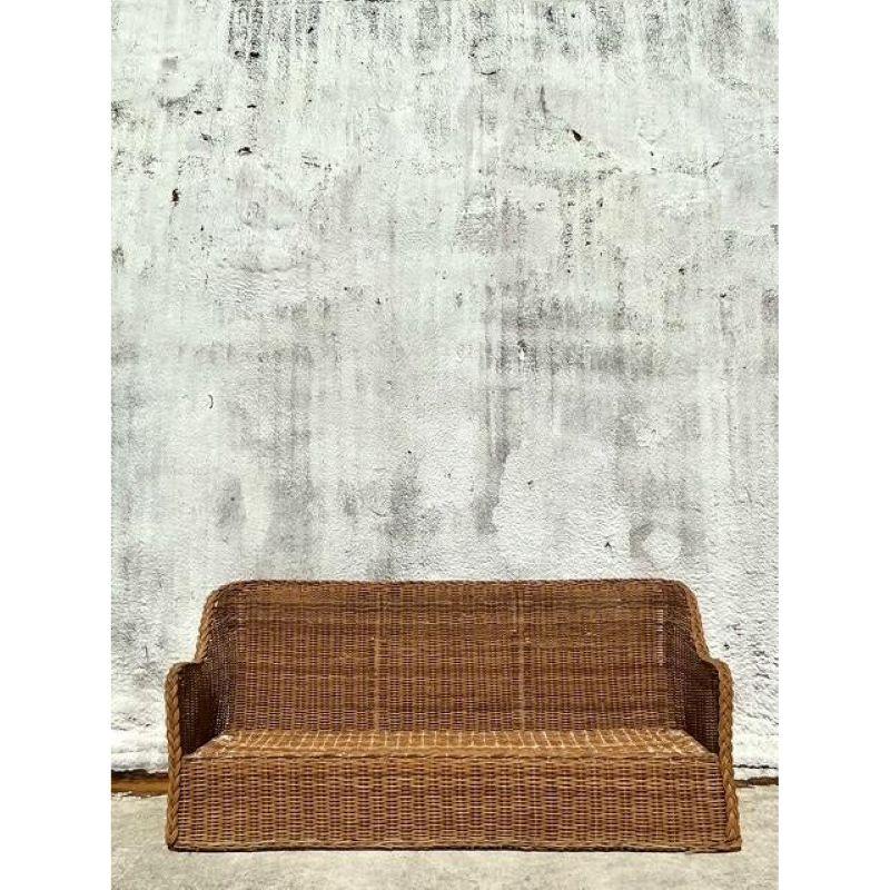 Vintage Coastal Braided Rattan Sofa For Sale 1