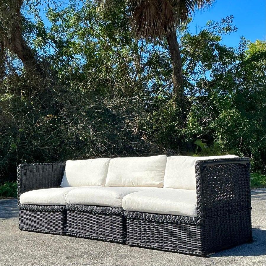 Vintage Coastal Braided Rattan Sofa For Sale 3