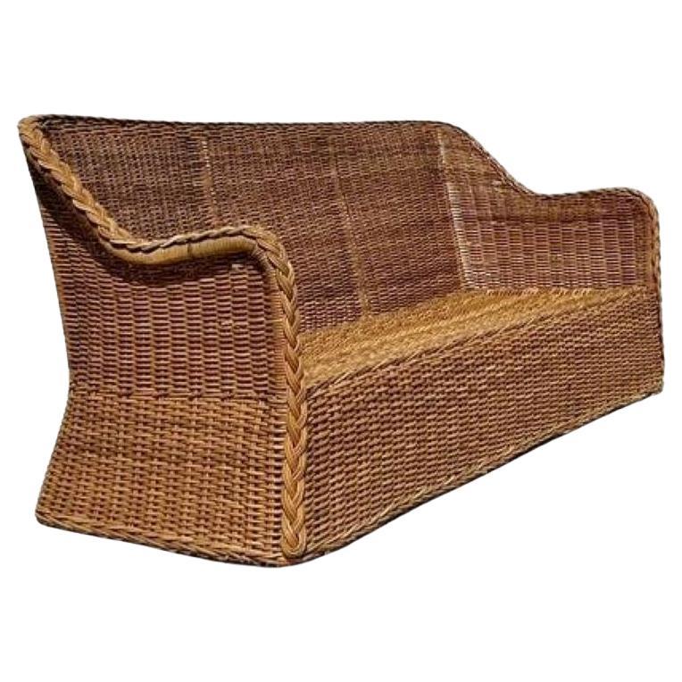 Vintage Coastal Braided Rattan Sofa