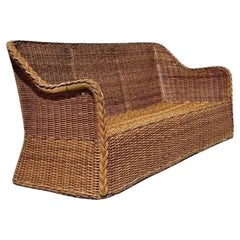 Vintage Coastal Braided Rattan Sofa
