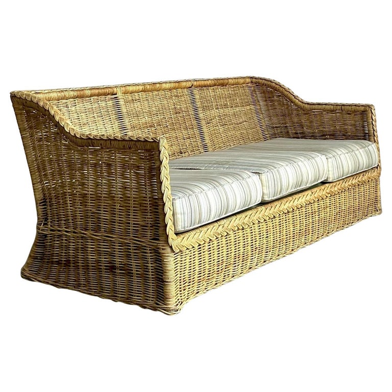 Vintage Coastal Braided Rattan Sofa For Sale at 1stDibs
