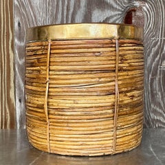 Vintage Coastal Planter aus Messing und Schilf