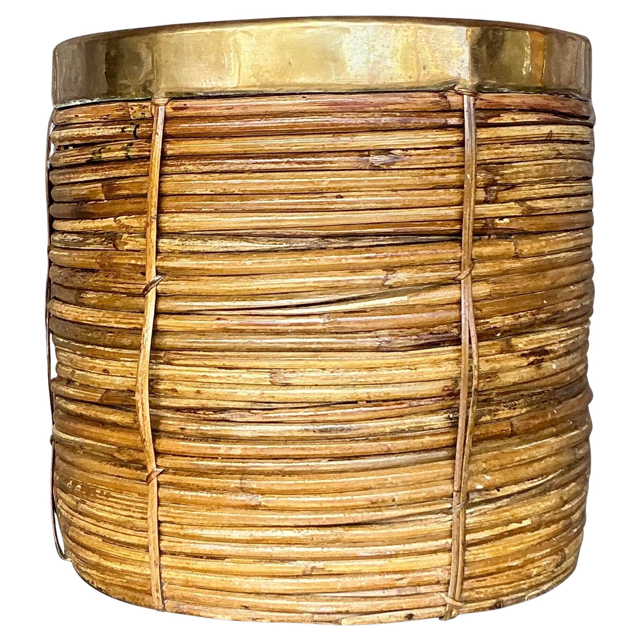 Vintage Coastal Brass and Reed Planter