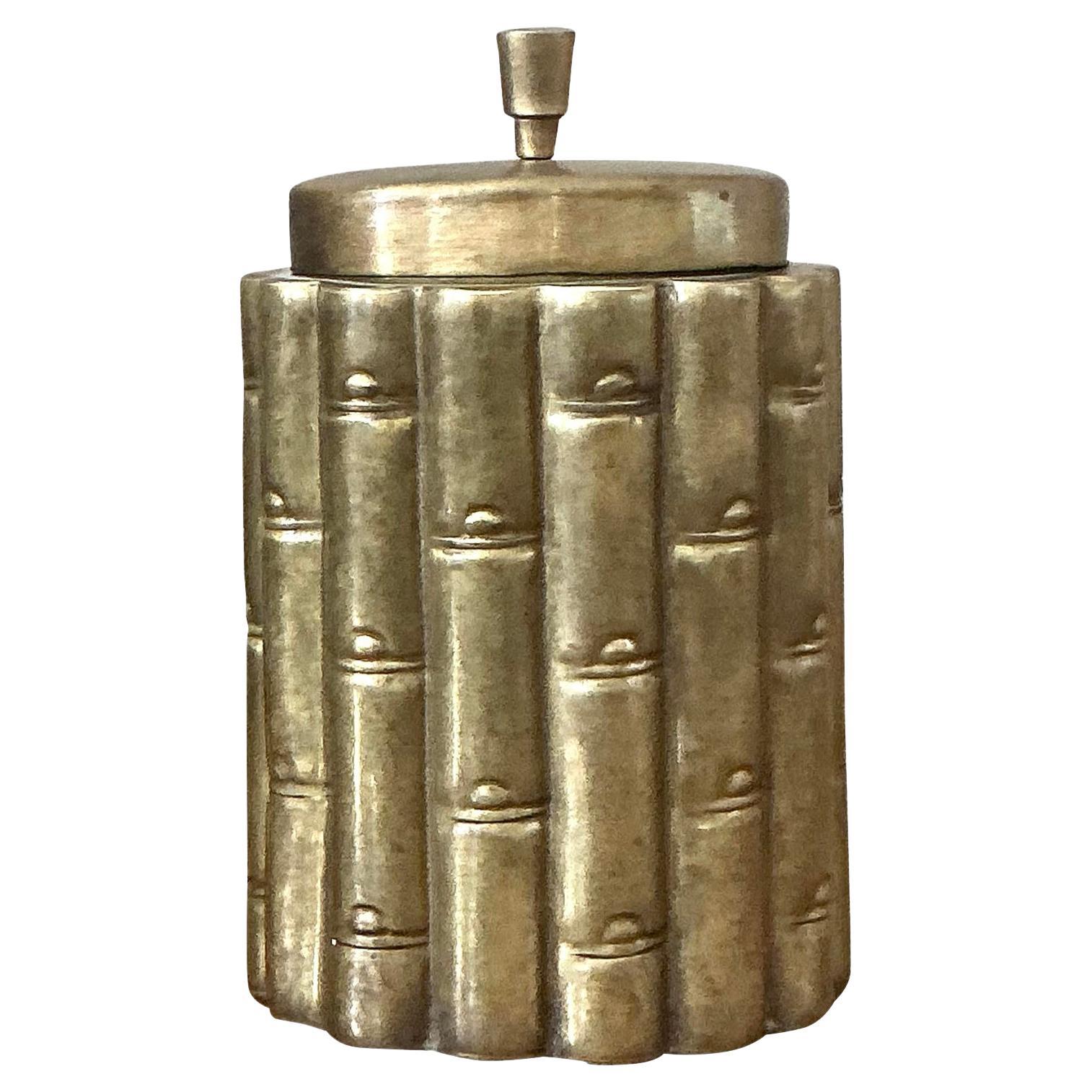 Vintage Coastal Brass Bamboo Lidded Jar