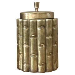 Vintage Coastal Brass Bamboo Lidded Jar