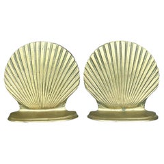 Vintage Coastal Brass Clamshell Bookends - Set of 2