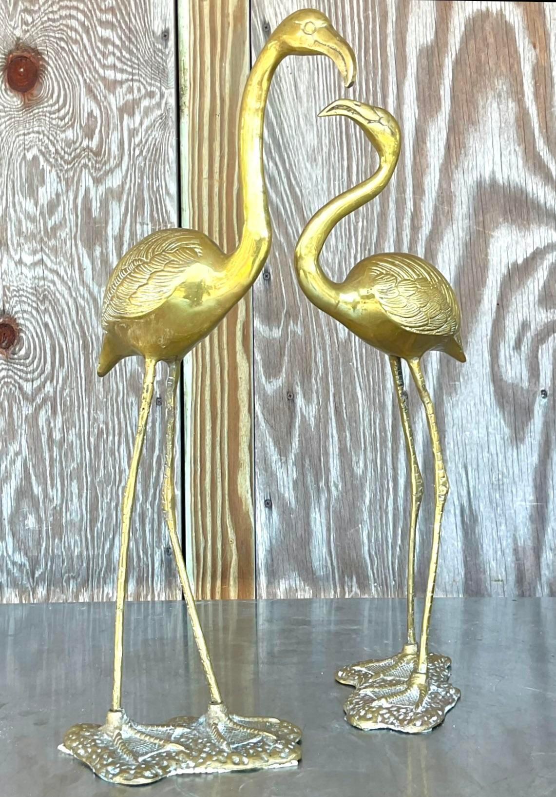 American Craftsman Vintage Coastal 1960s Solid Brass Flamingos - a Pair For Sale