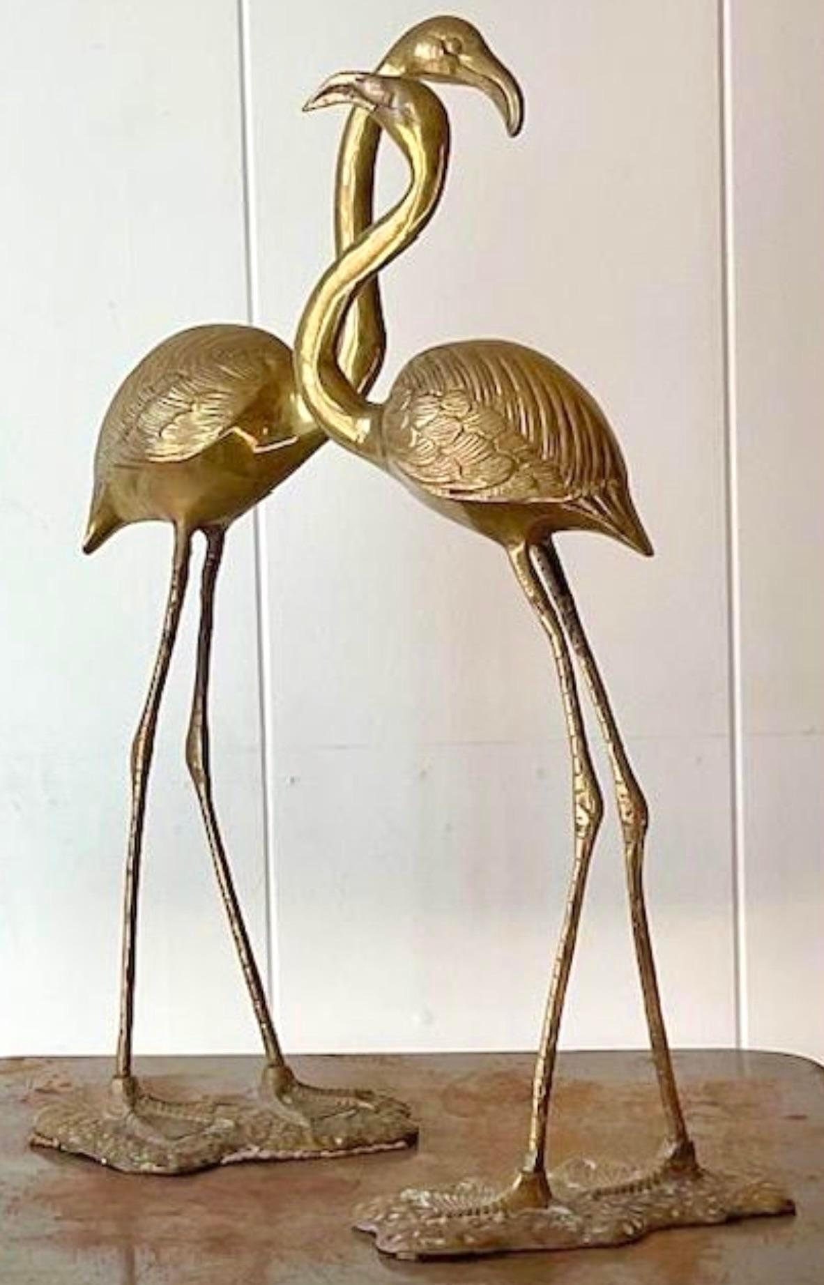 American Vintage Coastal 1960s Solid Brass Flamingos - a Pair For Sale