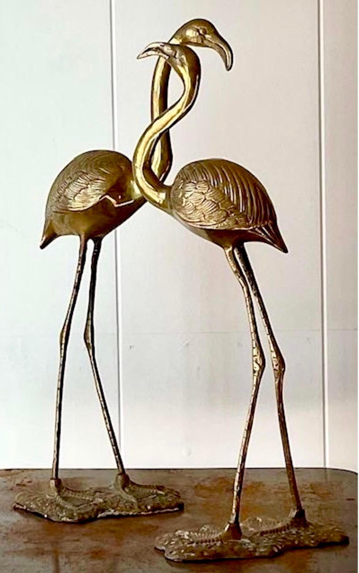 Vintage Coastal 1960s Solid Brass Flamingos - a Pair In Good Condition For Sale In west palm beach, FL