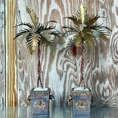 Vintage Coastal Brass Palm Trees, a Pair