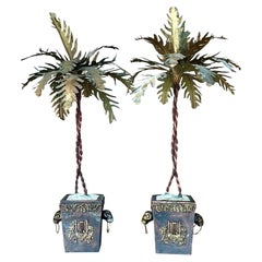 Vintage Coastal Brass Palm Trees, a Pair