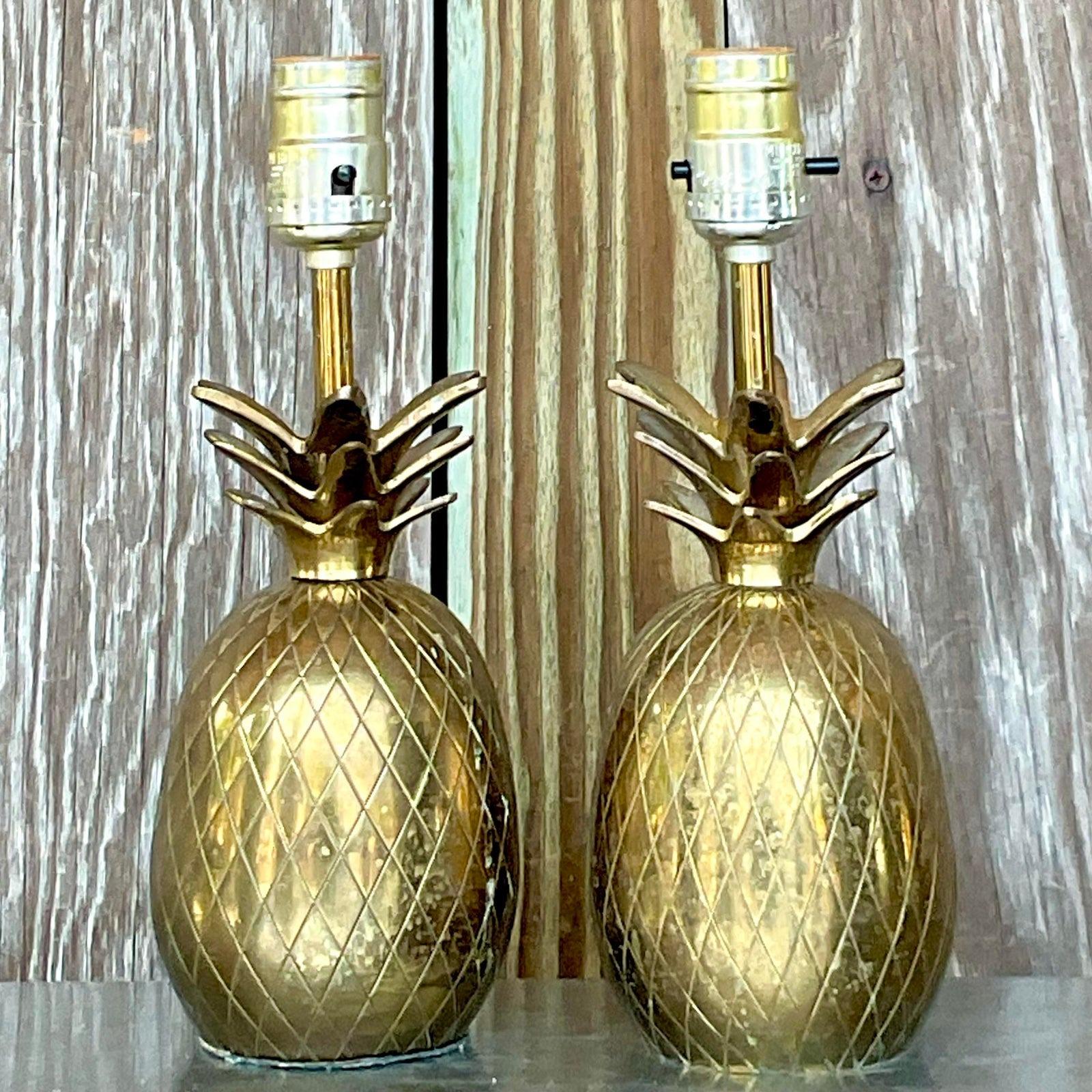 North American Vintage Coastal Brass Pineapple Lamps - a Pair For Sale