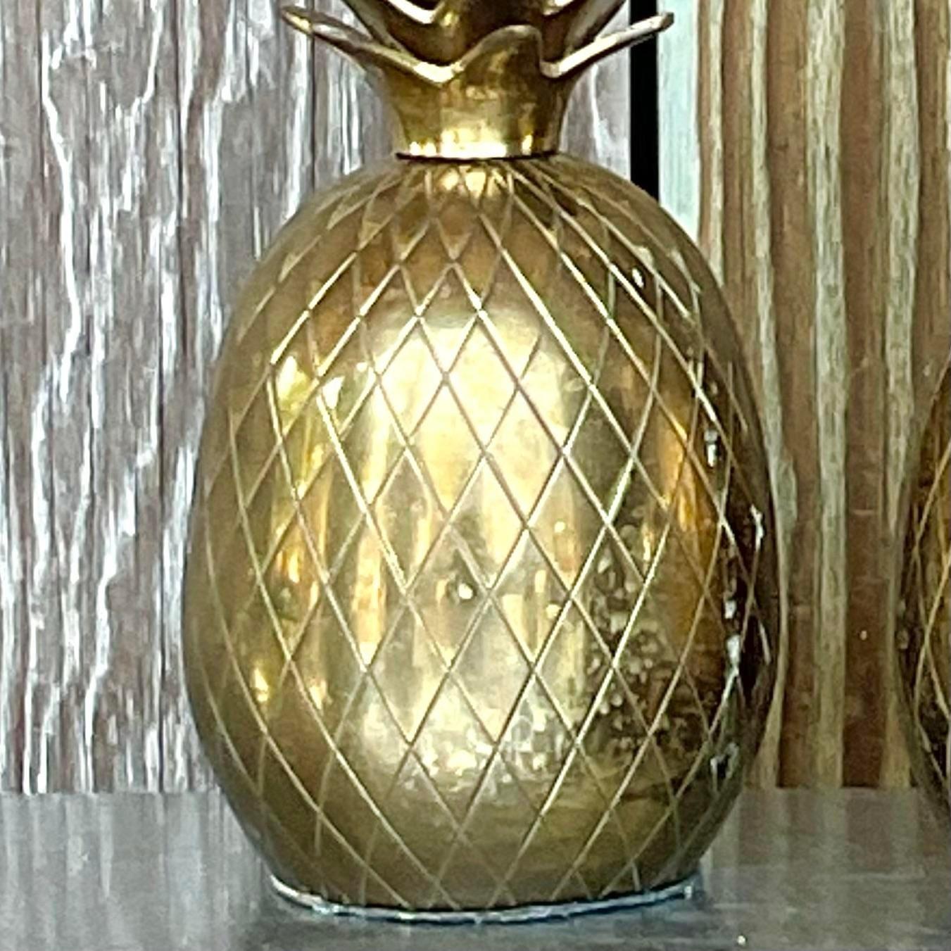 Vintage Coastal Brass Pineapple Lamps - a Pair In Good Condition For Sale In west palm beach, FL