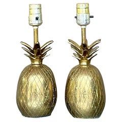 Vintage Coastal Brass Pineapple Lamps - a Pair