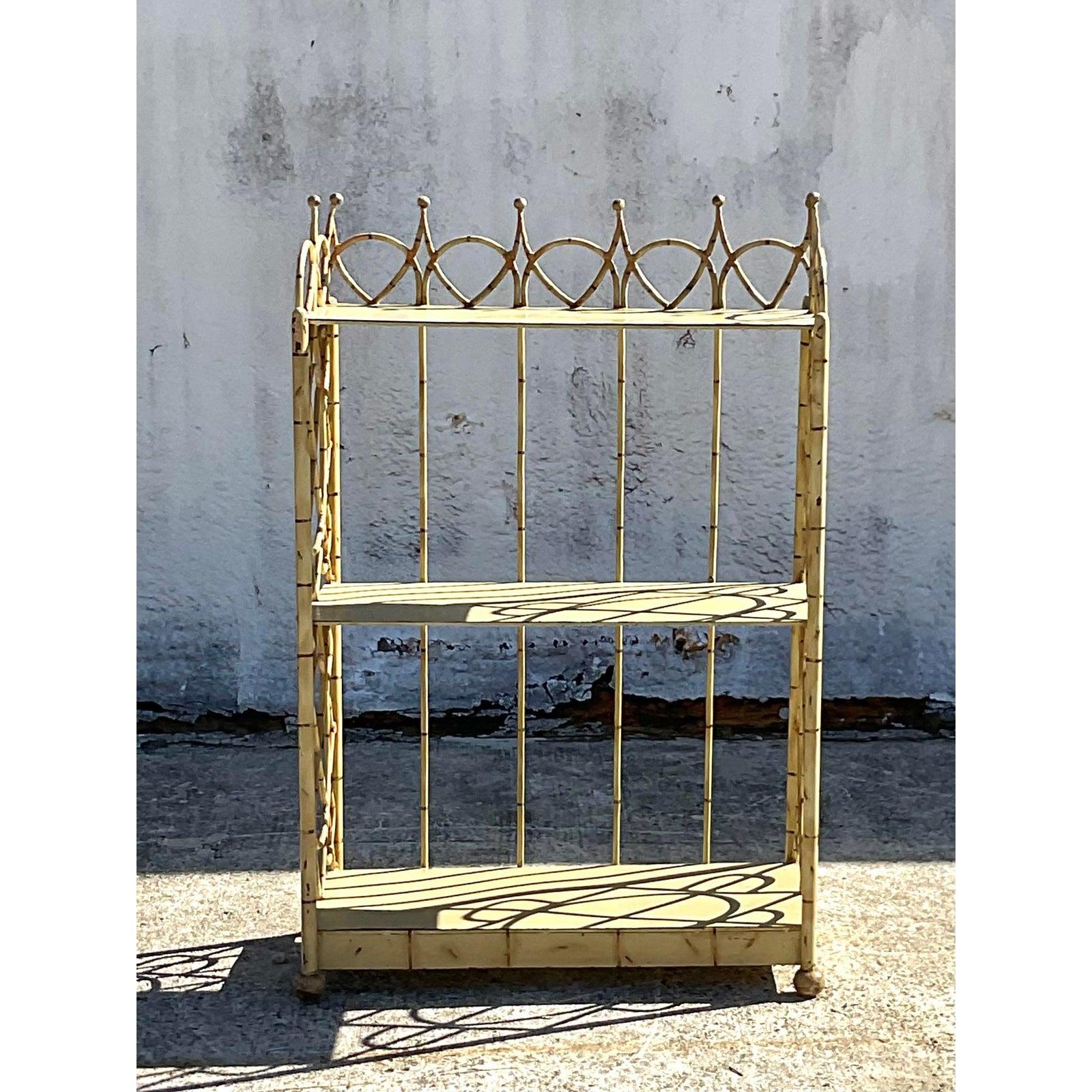 20th Century Vintage Coastal Briger Design Distressed Metal Bookcase