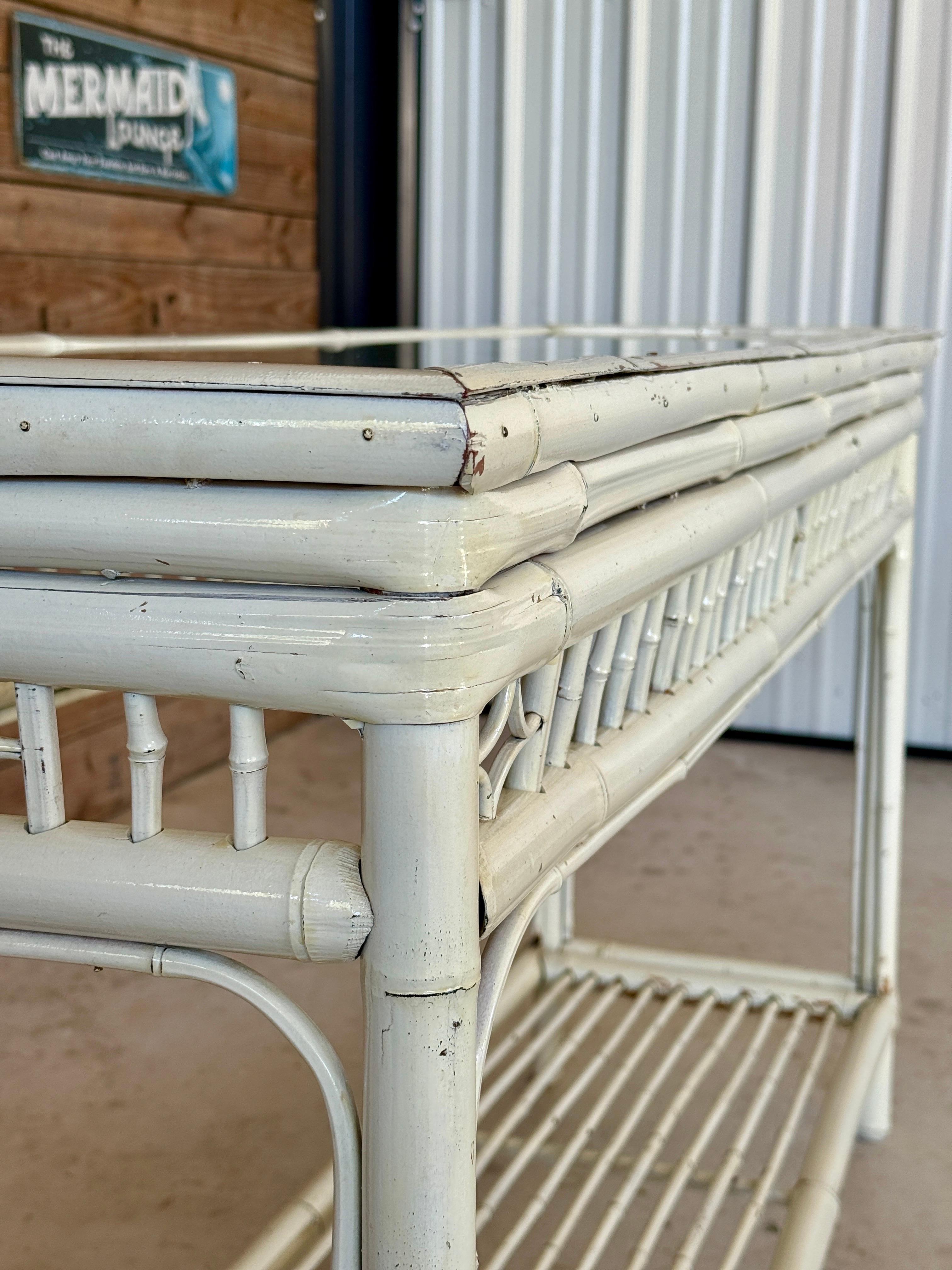 Vintage Coastal Brighton Pavilion Style Painted Bamboo Console Table For Sale 5