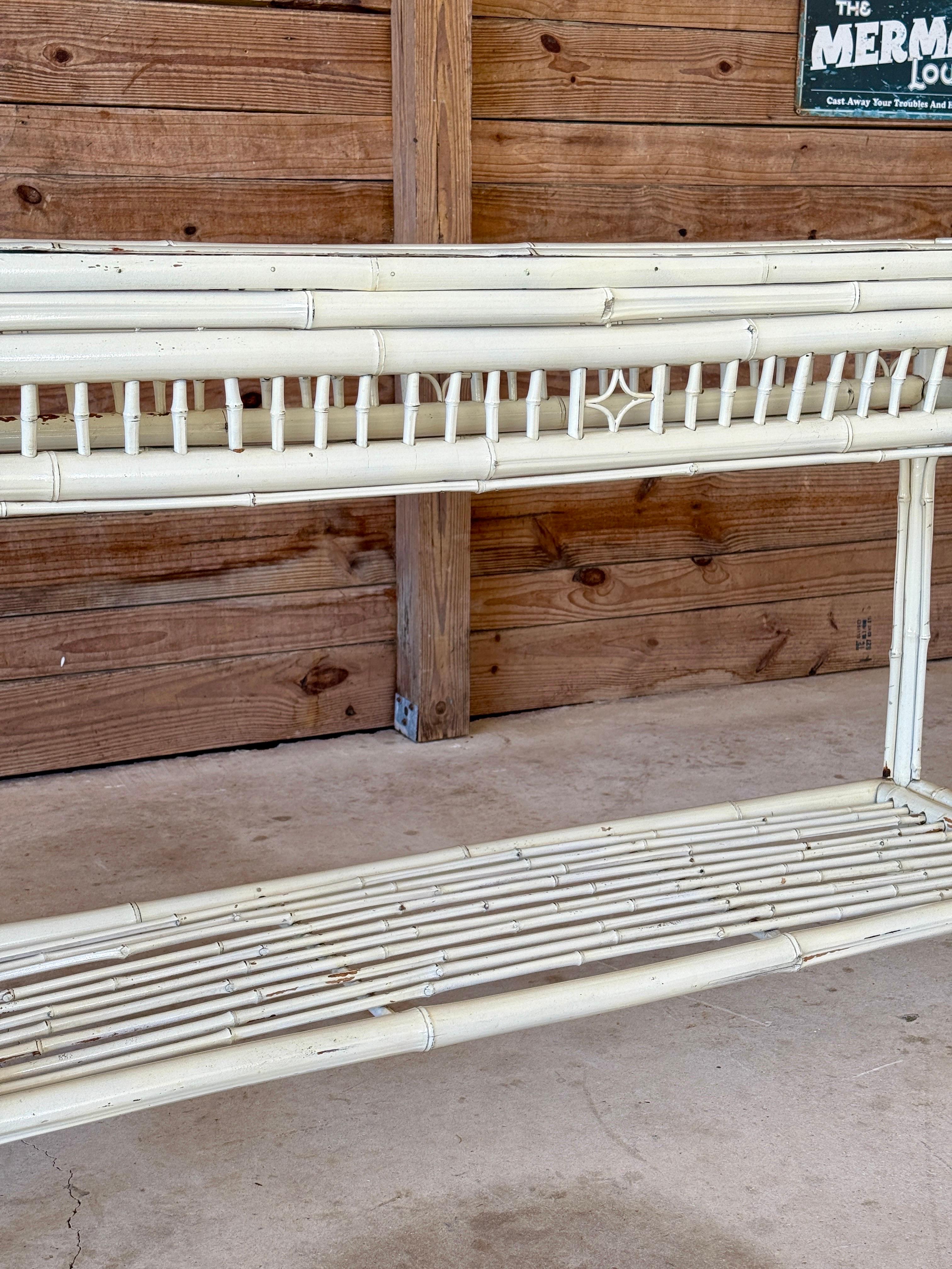 Vintage Coastal Brighton Pavilion Style Painted Bamboo Console Table For Sale 7