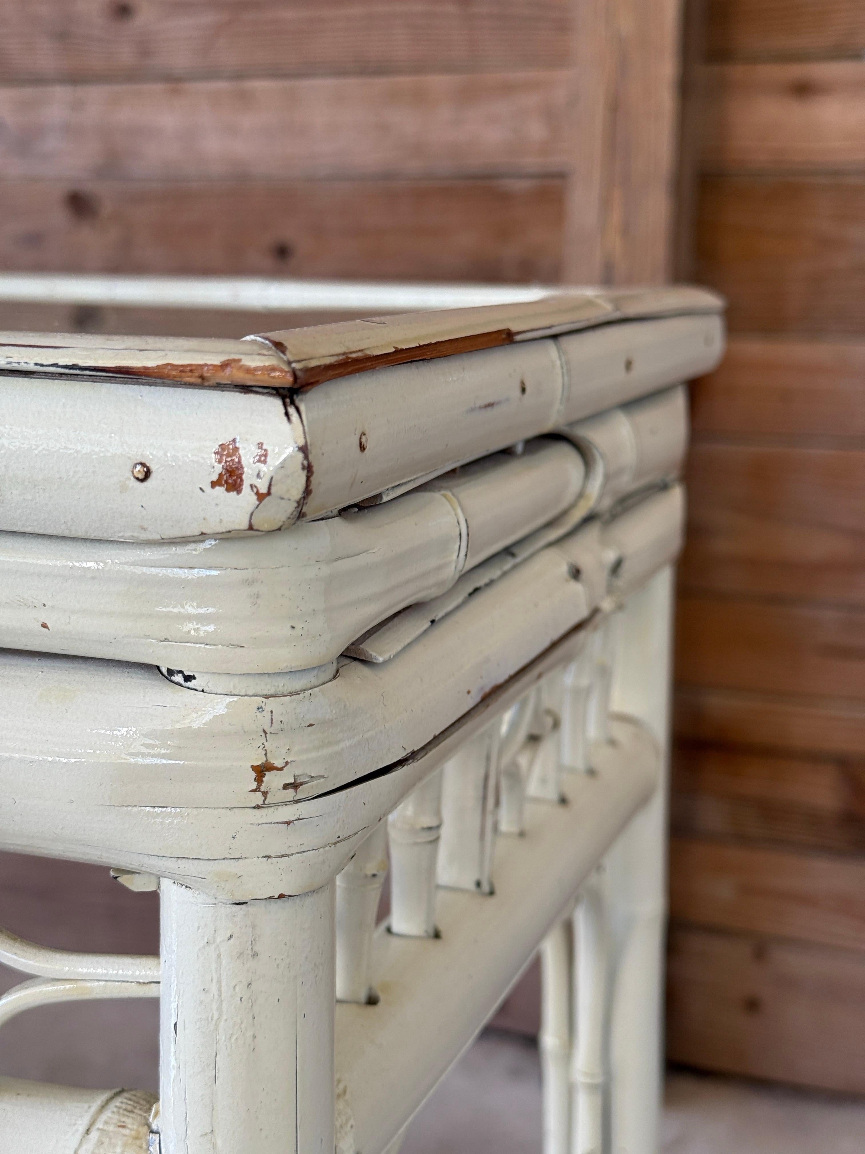 Vintage Coastal Brighton Pavilion Style Painted Bamboo Console Table For Sale 8