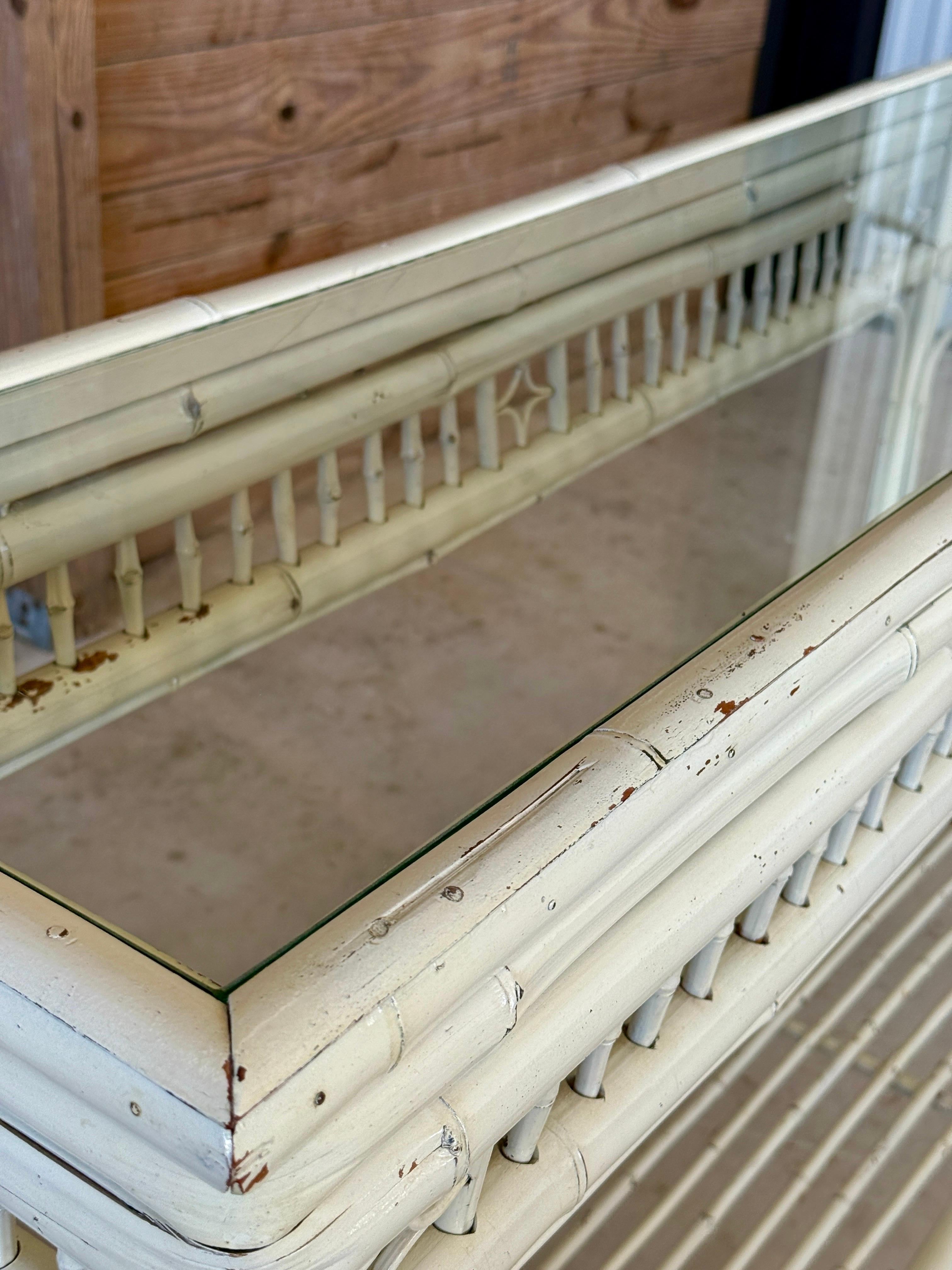 Vintage Coastal Brighton Pavilion Style Painted Bamboo Console Table For Sale 9