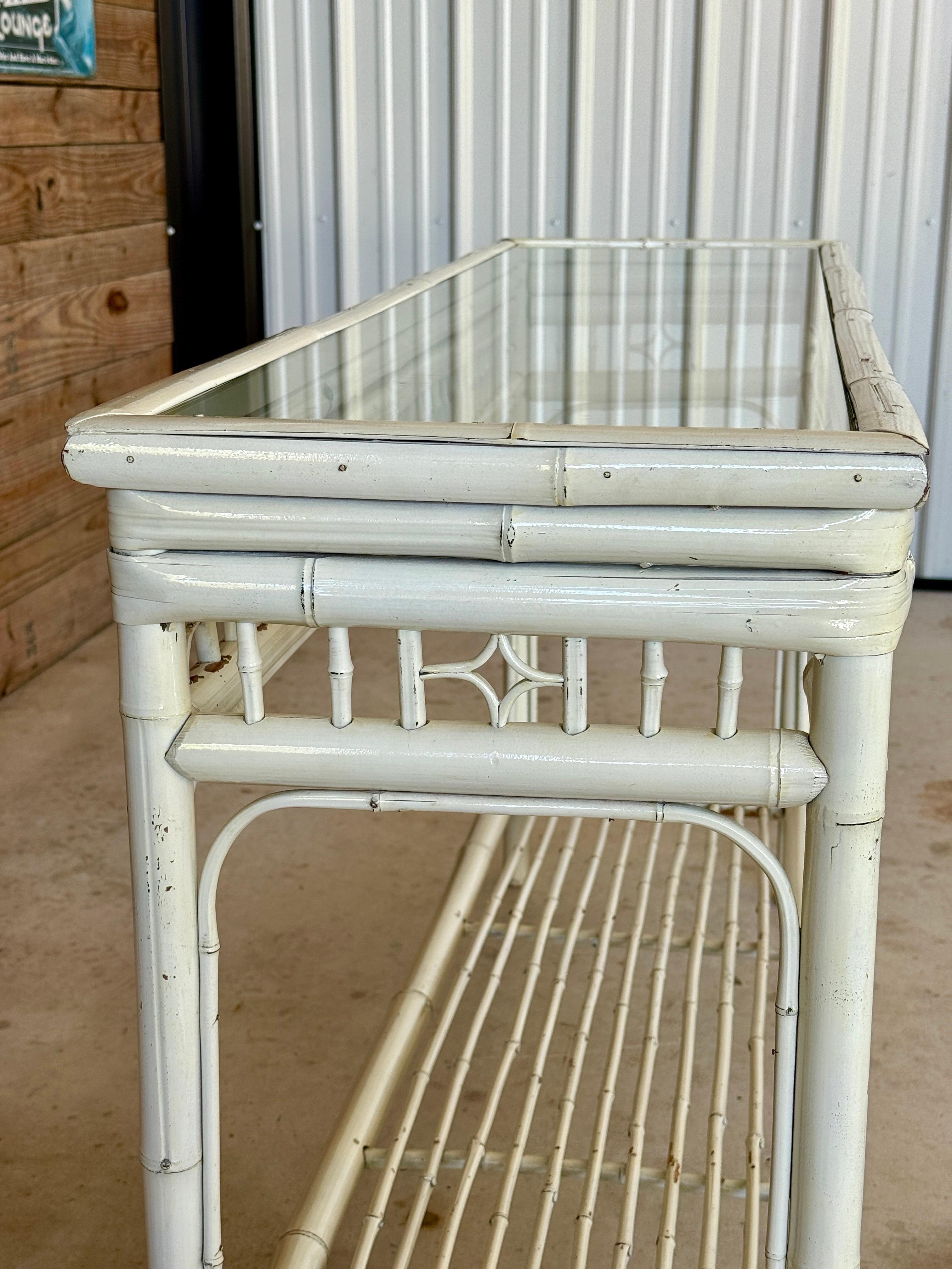 Vintage Coastal Brighton Pavilion Style Painted Bamboo Console Table For Sale 10