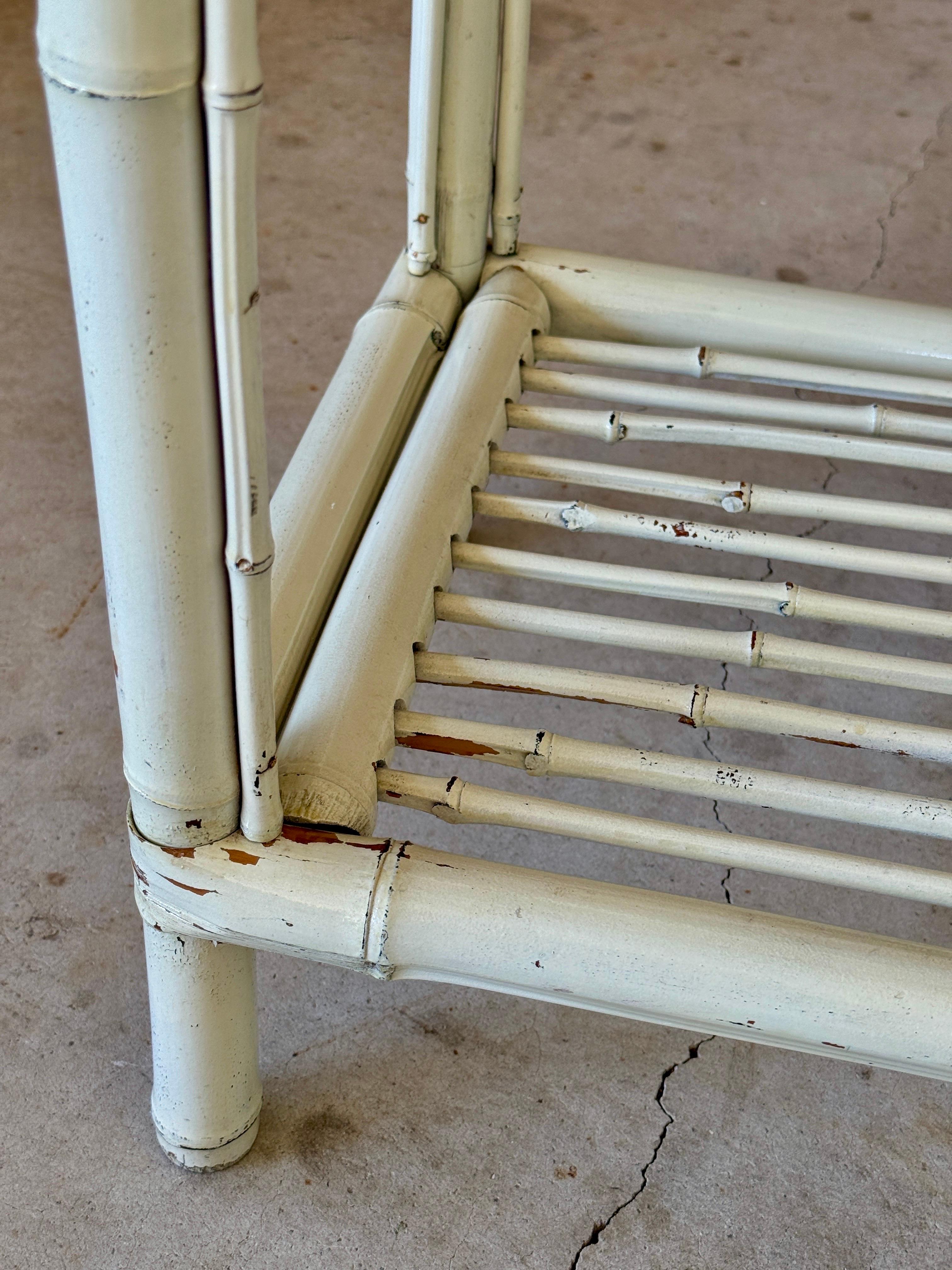 20th Century Vintage Coastal Brighton Pavilion Style Painted Bamboo Console Table For Sale