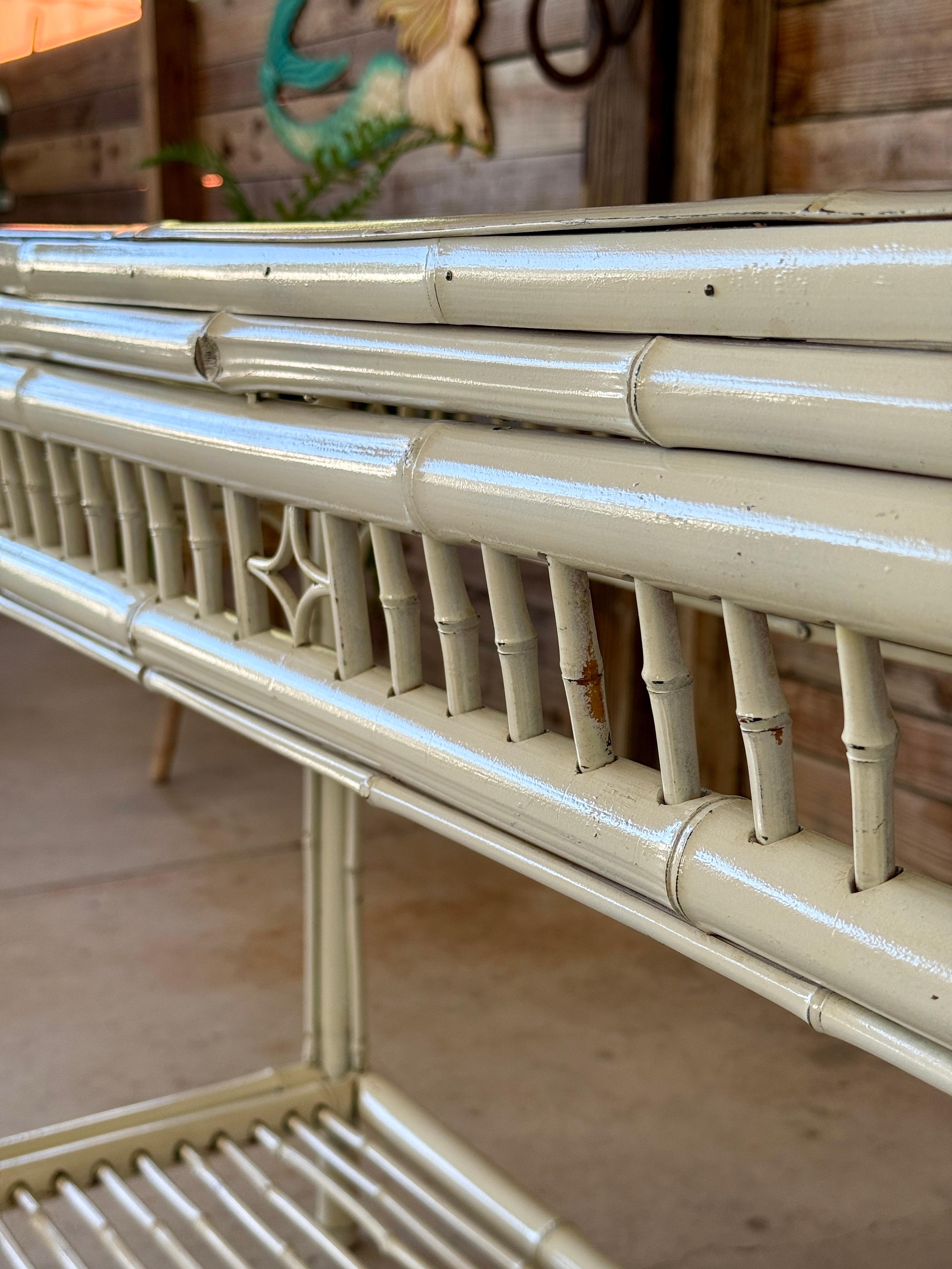 Vintage Coastal Brighton Pavilion Style Painted Bamboo Console Table For Sale 1