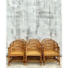 Vintage Coastal Brighton Pavillion Rattan Dining Chairs - Set of 6