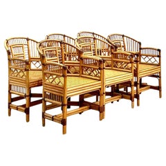 Vintage Coastal Brighton Pavillion Rattan Dining Chairs - Set of 6