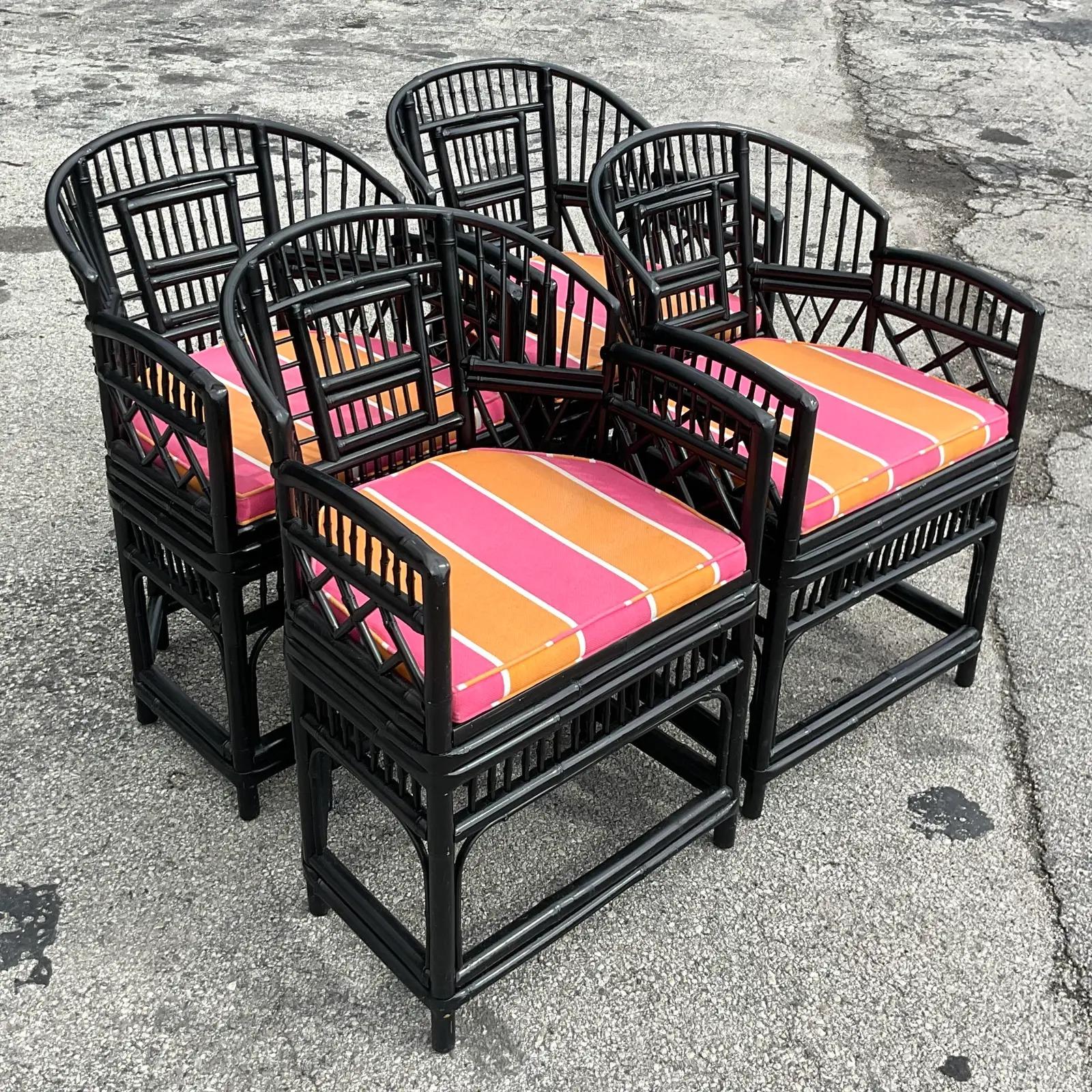 Vintage Coastal Brighton Pavillon Chairs, Set of 4 In Good Condition In west palm beach, FL