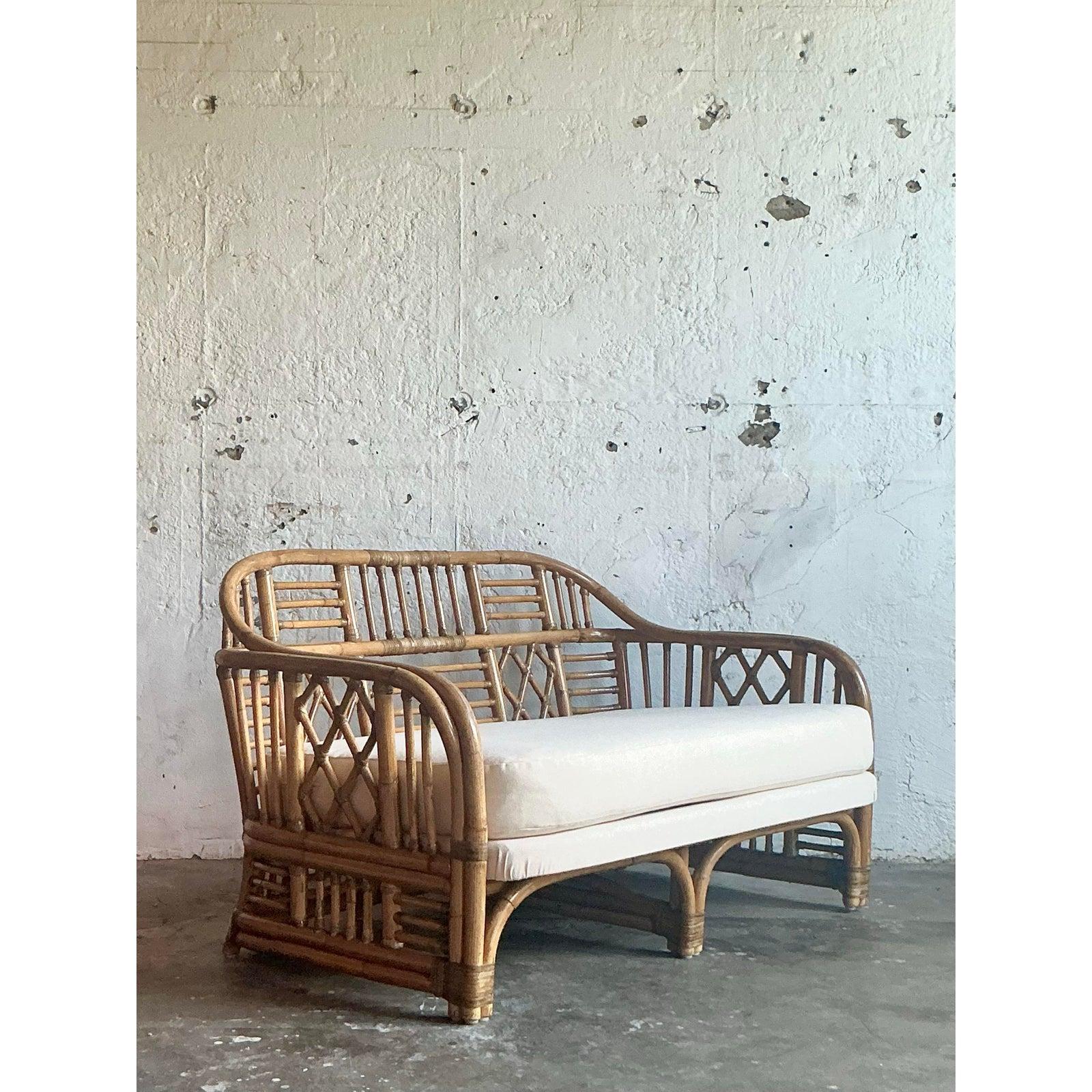 Asiento de ratán vintage Coastal Brighton Pavillon Chinoiserie en venta