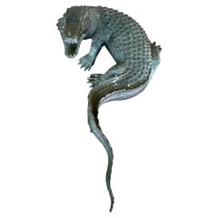 Vintage Coastal Bronze Alligator Sculpture