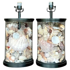 Vintage Coastal Bronze Shell Collector Lampen - ein Paar
